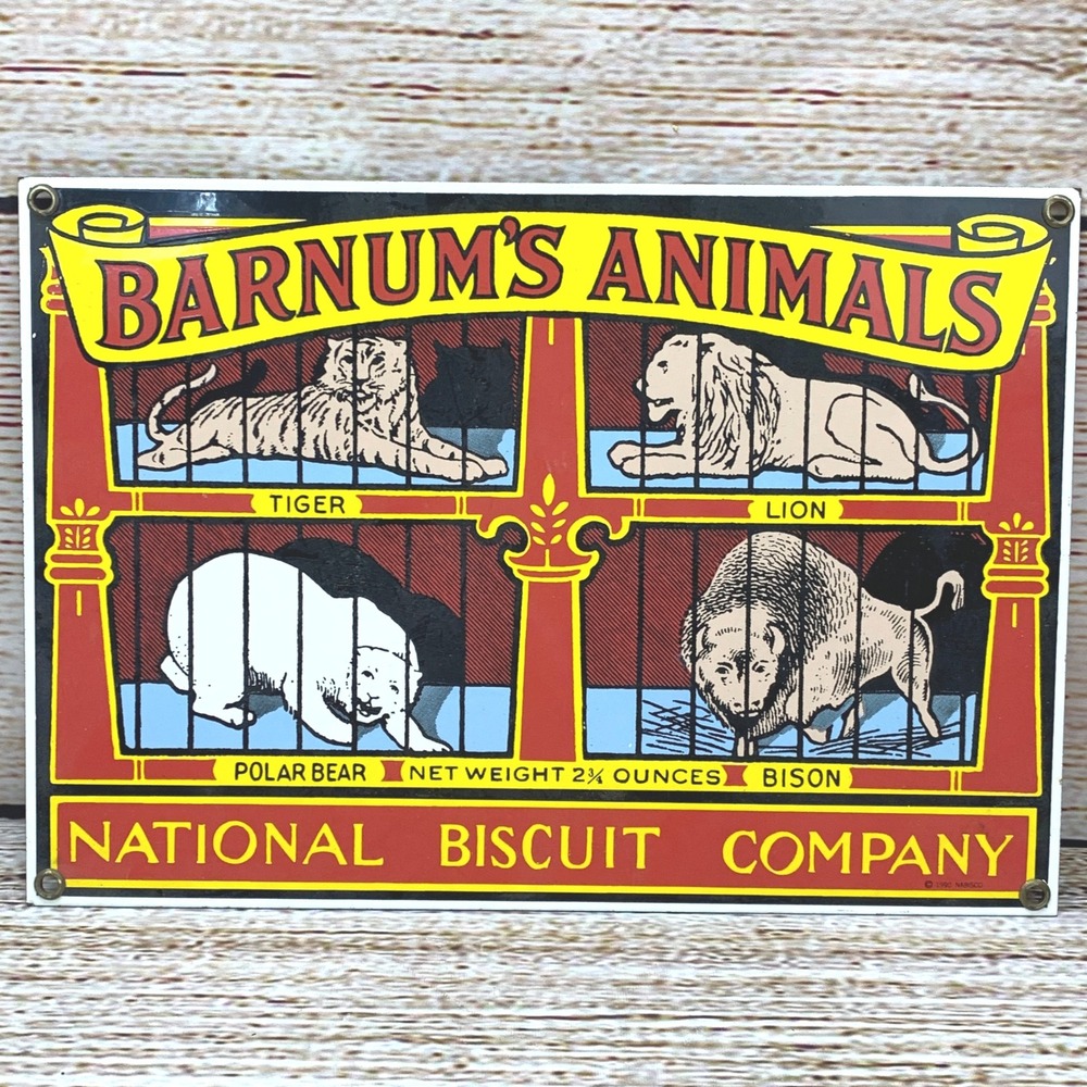 Vintage 1990 Nabisco Barnums Animals Crackers Tin Sign Advertising